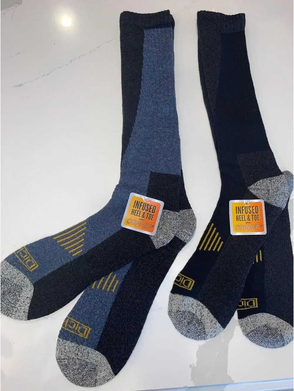 2 PAIRS DICKIES COPPER SHIN PROTECTOR BOOT LENGTH SOCKS MENS 6-12 BLUE & BLACK